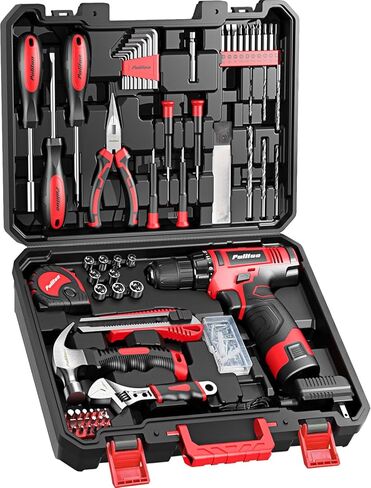مجموعة مثقاب PULITUO، مجموعة أدوات منزلية مكونة من 148 قطعة مع مثقاب لاسلكي وردي 12 فولت، ومجموعات أدوات يدوية، وصندوق أدوات، مناسبة للرجال والنساء وعشاق الأعمال اليدوية لتحسين المنزل. in Kuwait