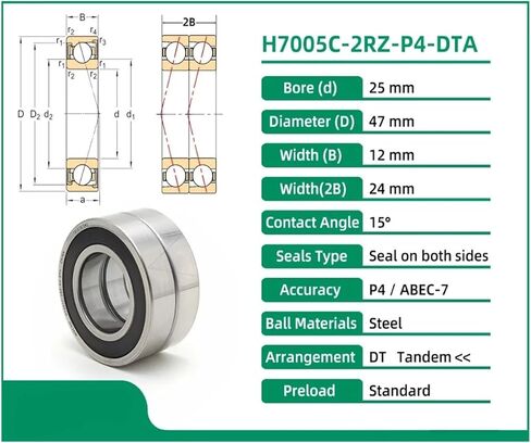 1 زوج 7005 H7005C 2RZ 25x47x12 25x47x24 مختومة محامل الاتصال الزاوي المغزل in Saudi Arabia