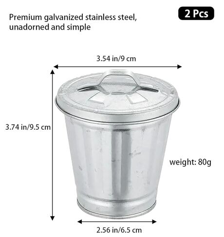 2Pcs Mini Galvanized Trash Can with Lid, Mini Wastebasket Small Metal Buckets with Lids Mini Tabletop Metal Rubbish Bin Flower Pot Pen Holde Trash, Wastebaskets, 3.74", Silver in Saudi Arabia