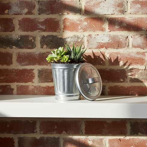 2Pcs Mini Galvanized Trash Can with Lid, Mini Wastebasket Small Metal Buckets with Lids Mini Tabletop Metal Rubbish Bin Flower Pot Pen Holde Trash, Wastebaskets, 3.74", Silver in Saudi Arabia