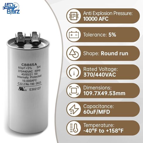 14995761 1499-5761 60 فائق التوهج MFD Run Capacitor 370/440VAC - بديل مباشر لموديلات مكيف الهواء RV 1499-576 و1499-546 in Saudi Arabia