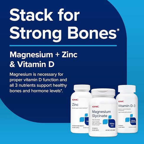 GNC Magnesium Glycinate, Dietary Supplement for Men & Women, Supports Heart, Nerve, Muscle & Bone Function, Highly Absorbable, Gluten Free, No Artificial Colors, Vegan, No Soy, 200mg, 120 Caplets in Saudi Arabia