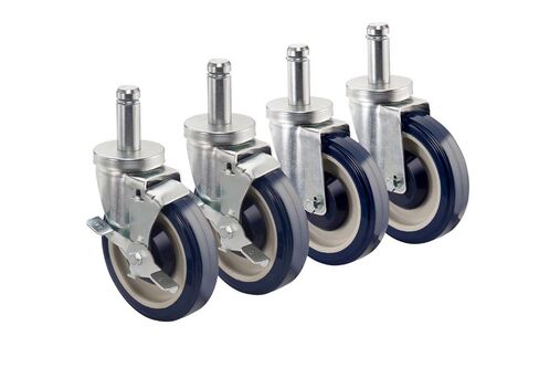 Krowne 30-151S Krowne Silver Series Universal Wire Shelving Caster, Swivel with Brake, 5" Diameter, 200lbs per Caster Load Capacity, fits Standard 1" Diameter Wire Shelving Posts (Set of 4)​‌​​ in Saudi Arabia
