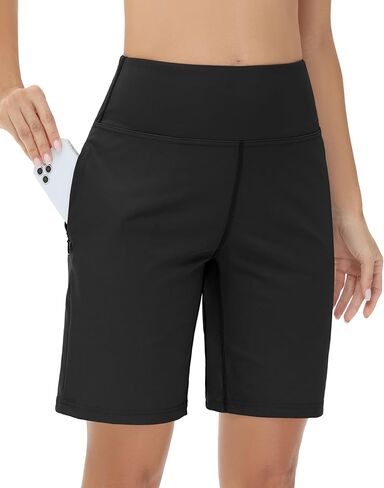 Mivei Womens' 9" Bermuda Short with Zipper Pockets High Waisted Stretch Pickleball Athletic Workout Running Casual Long Short in Saudi Arabia