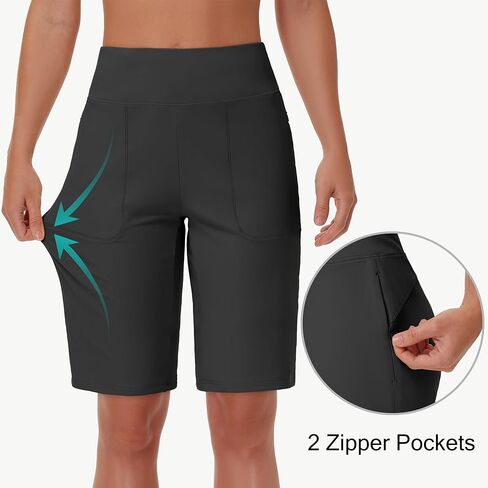 Mivei Womens' 9" Bermuda Short with Zipper Pockets High Waisted Stretch Pickleball Athletic Workout Running Casual Long Short in Saudi Arabia