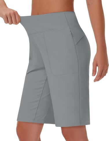 Mivei Womens' 9" Bermuda Short with Zipper Pockets High Waisted Stretch Pickleball Athletic Workout Running Casual Long Short in Saudi Arabia