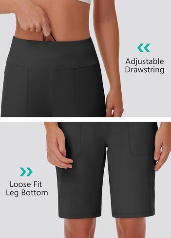 Mivei Womens' 9" Bermuda Short with Zipper Pockets High Waisted Stretch Pickleball Athletic Workout Running Casual Long Short in Saudi Arabia