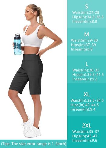 Mivei Womens' 9" Bermuda Short with Zipper Pockets High Waisted Stretch Pickleball Athletic Workout Running Casual Long Short in Saudi Arabia