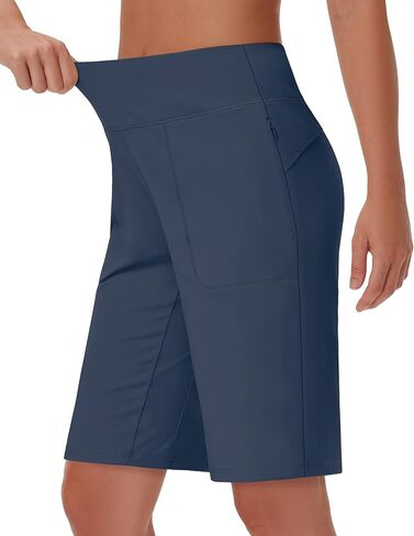 Mivei Womens' 9" Bermuda Short with Zipper Pockets High Waisted Stretch Pickleball Athletic Workout Running Casual Long Short in Saudi Arabia