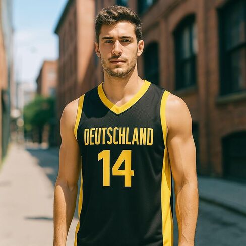 Men's #14 Deutschland Vintage Throwback Basketball Jersey Top Stitched in Saudi Arabia