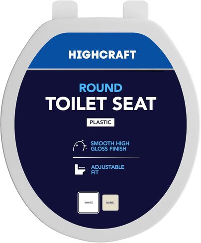 HIGHCRAFT Premium Elongated Toilet Seat with Adjustable Hinges - Molded Plastic Toilet Seat - Fits Standard Elongated Toilets - Oval Seat in Bone/Beige in Saudi Arabia