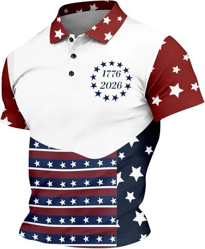 Men's 1776 2026 Stars Polo Shirts-4Th of July Shirt 250 Years American Anniversary T Shirt Flag Graphic Tee, M-3XL in Saudi Arabia