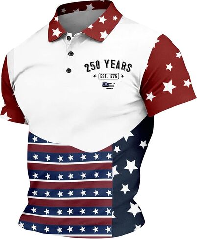 Men's 1776 2026 Stars Polo Shirts-4Th of July Shirt 250 Years American Anniversary T Shirt Flag Graphic Tee, M-3XL in Saudi Arabia