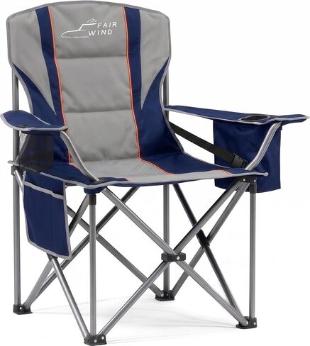 FAIR WIND 2-Pack Padded Oversized Camping Chair Heavy Duty Lawn Chair Set | Support 500 LBS, Adjustable Lumbar Support, 4-Can Cooler Bag & Large Cup Holder, Tear-Proof Wide Bag for Camp Outdoor Sports in Kuwait