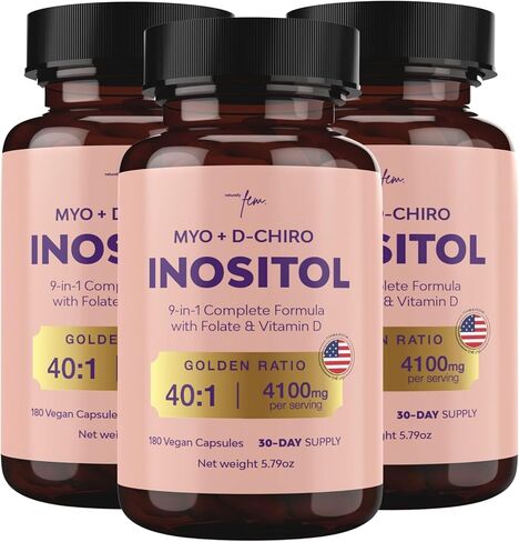 مكمل QSTA Myo-Inositol & D-Chiro Inositol للنساء 2050 مجم (نسبة 40: 1) - توازن هرموني 9 في 1 ودعم التمثيل الغذائي مع حمض الفوليك وفيتامين B6 وB12 وD3 والزنك والكروم. 90 كبسولة ميو اينوزيتول in Kuwait