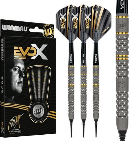 Winmau – Michael Van Gerwen MvG - EvoX Professional Steel Tip Darts Set with Dart Flights and Stems - Available in Soft Tip 18g Barrel / 20g Full Weight and Steel Tip 21g, 22.5g & 24g in Saudi Arabia