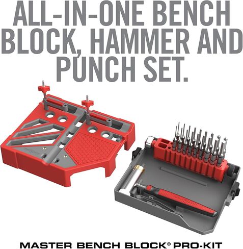 Real Avid Master Bench Block Pro-Kit - Non-Marring Armorers Block, Roll Pin Punch Set & Standard Pin Punch Set + Hammer with 4 Interchangeable Heads in Saudi Arabia