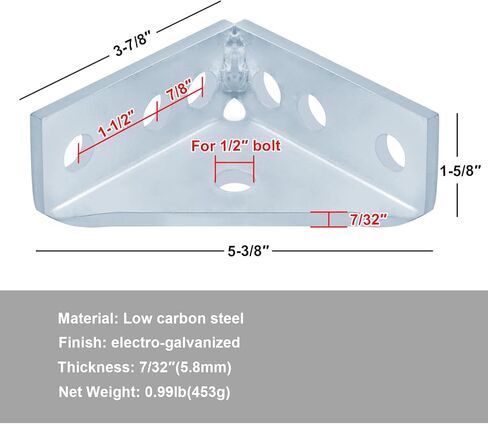 4 Pcs 90 Degree Gusseted Fitting for 1-5/8" Strut Channel, 7 Hole Electro-Galvanized Corner Bracket，7/32" Thick in Saudi Arabia