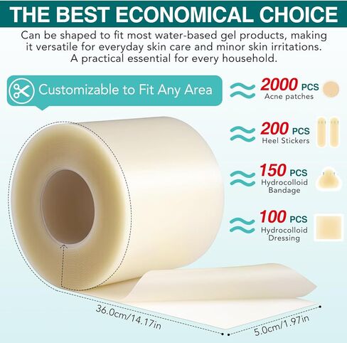 Hydrocolloid Bandages, Medical Grade Hydrocolloid Roll for Wound Care, Waterproof & Flexible Wound Dressing Roll, Extra Large Hydrocolloid Patch Bandages with Self-Adhesive-2in*11.8ft in Kuwait