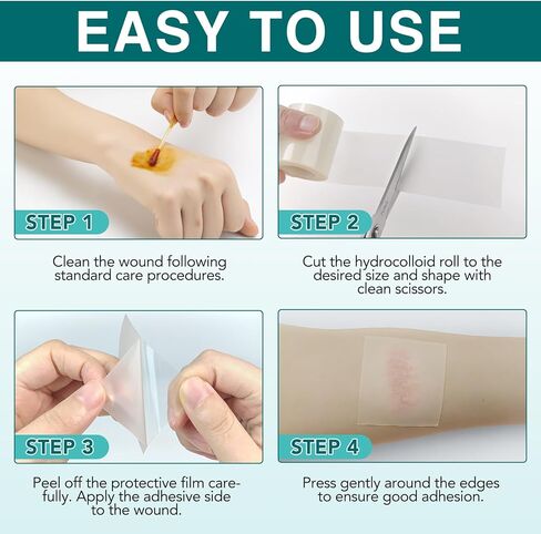 Hydrocolloid Bandages, Medical Grade Hydrocolloid Roll for Wound Care, Waterproof & Flexible Wound Dressing Roll, Extra Large Hydrocolloid Patch Bandages with Self-Adhesive-2in*11.8ft in Kuwait
