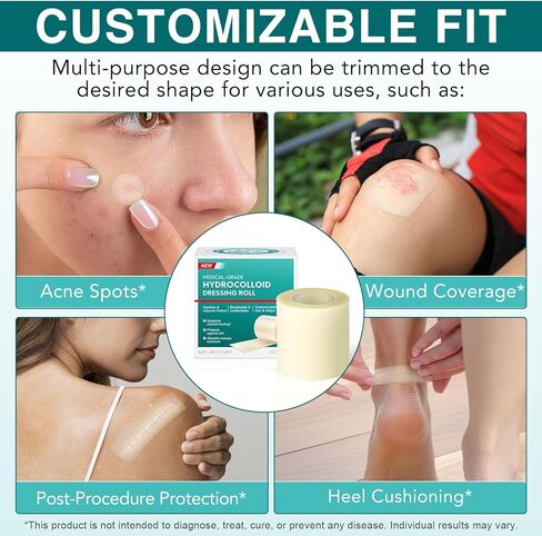 Hydrocolloid Bandages, Medical Grade Hydrocolloid Roll for Wound Care, Waterproof & Flexible Wound Dressing Roll, Extra Large Hydrocolloid Patch Bandages with Self-Adhesive-2in*11.8ft in Kuwait