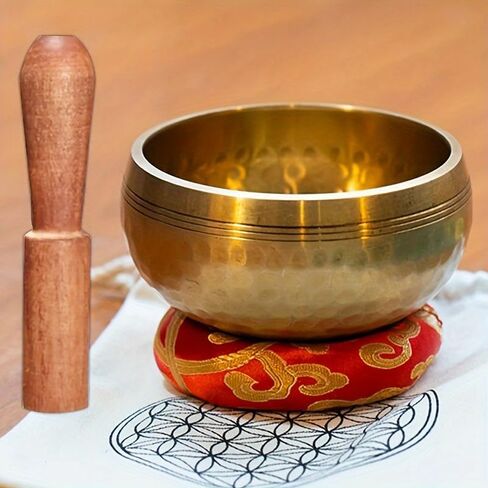 Tibetan Singing Bowl Set 3PC 3.15 Inch Meditation Sound Bowl Copper Handcrafted Yoga Mindfulness Chakra Sound Healing Kit with Mallet Cushion Spiritual Relaxation Tool Gold in Saudi Arabia