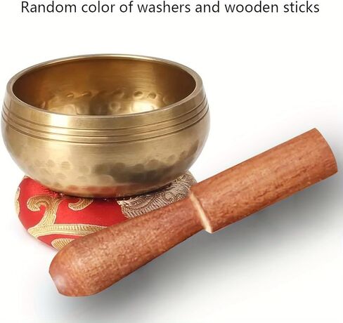 Tibetan Singing Bowl Set 3PC 3.15 Inch Meditation Sound Bowl Copper Handcrafted Yoga Mindfulness Chakra Sound Healing Kit with Mallet Cushion Spiritual Relaxation Tool Gold in Saudi Arabia