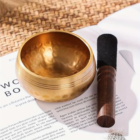 Tibetan Singing Bowl Set 3PC 3.15 Inch Meditation Sound Bowl Copper Handcrafted Yoga Mindfulness Chakra Sound Healing Kit with Mallet Cushion Spiritual Relaxation Tool Gold in Saudi Arabia