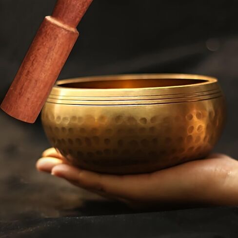 Tibetan Singing Bowl Set 3PC 3.15 Inch Meditation Sound Bowl Copper Handcrafted Yoga Mindfulness Chakra Sound Healing Kit with Mallet Cushion Spiritual Relaxation Tool Gold in Saudi Arabia