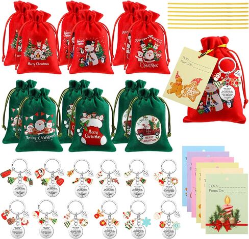 Christmas Keychain Gifts Set Christmas Employee Gift Bags Employee Appreciation Keychain Thank You Card for Xmas Coworker Teacher Nurse(24 Sets) in Saudi Arabia