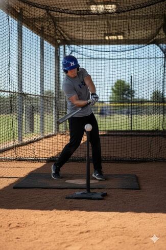 تي شيرت Power Batting - جذع قابل للتعديل بالكامل للاعبي البيسبول والكرة اللينة، أسود in Kuwait