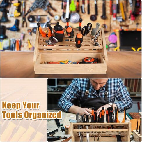 2 Pcs Bamboo Screwdriver Organizer Rack Desktop Hand Tool Holder Boxes Storage Organizers with Drawer for Screwdriver Scissors Small Repair Tools in Kuwait