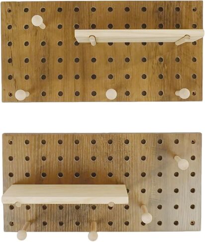 Pegboard Organization Set 2-Pack Brown Wooden Pegboards with Shelves & Hooks (Beige, Regular) in Saudi Arabia