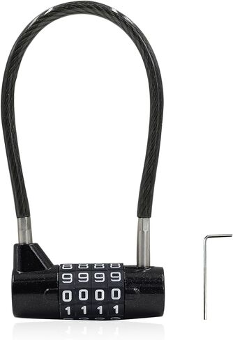 4 Digit Combination Lock for Locker, 6.8 Inch Resettable Combination Padlock with Steel Cable Rope, Waterproof Outdoor Small Cable Lock for Cabinet, Gym, Fence, Toolbox, Luggage (Black) in Saudi Arabia