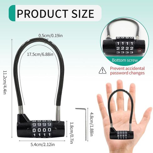 4 Digit Combination Lock for Locker, 6.8 Inch Resettable Combination Padlock with Steel Cable Rope, Waterproof Outdoor Small Cable Lock for Cabinet, Gym, Fence, Toolbox, Luggage (Black) in Saudi Arabia