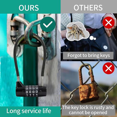 4 Digit Combination Lock for Locker, 6.8 Inch Resettable Combination Padlock with Steel Cable Rope, Waterproof Outdoor Small Cable Lock for Cabinet, Gym, Fence, Toolbox, Luggage (Black) in Saudi Arabia