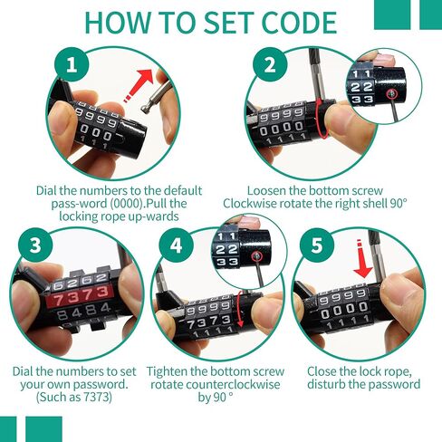 4 Digit Combination Lock for Locker, 6.8 Inch Resettable Combination Padlock with Steel Cable Rope, Waterproof Outdoor Small Cable Lock for Cabinet, Gym, Fence, Toolbox, Luggage (Black) in Saudi Arabia