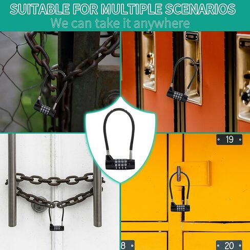 4 Digit Combination Lock for Locker, 6.8 Inch Resettable Combination Padlock with Steel Cable Rope, Waterproof Outdoor Small Cable Lock for Cabinet, Gym, Fence, Toolbox, Luggage (Black) in Saudi Arabia