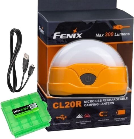 مصباح Fenix ​​CL20R USB قابل لإعادة الشحن 300 لومن أبيض محايد مخصص للتخييم مع حزمة حقيبة حمل بطارية EdisonBright BBX4 (برتقالي) in Saudi Arabia