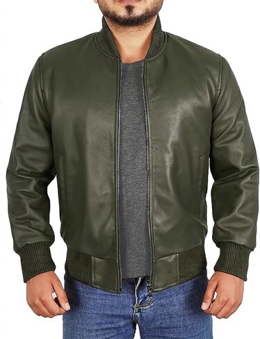 Leather Bomber Jacket Men - Ribbed Style Casual Varsity Real Lambskin Mens Leather Jacket Moto Fashion in Saudi Arabia