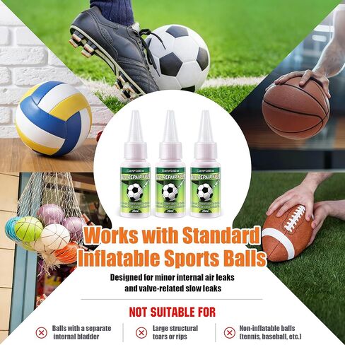 مجموعة من 3 قطع من أدوات إصلاح الكرات الرياضية ومانع التسرب لكرة السلة وكرة القدم والكرة الطائرة وكرة القدم، حقنة دقيقة مع إبر نفخ تمنع هروب الهواء والثقوب على الفور تركيبة من الدرجة الاحترافية in Kuwait