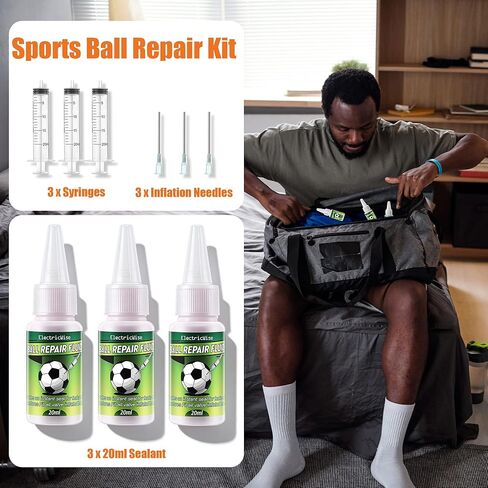 مجموعة من 3 قطع من أدوات إصلاح الكرات الرياضية ومانع التسرب لكرة السلة وكرة القدم والكرة الطائرة وكرة القدم، حقنة دقيقة مع إبر نفخ تمنع هروب الهواء والثقوب على الفور تركيبة من الدرجة الاحترافية in Kuwait