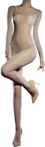 Bodystocking Crotchless نايلون الجسم جوارب طويلة الأكمام Bodycon ساحة الرقبة بذلة للنساء in Saudi Arabia