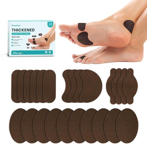 Promifun Blister Prevention Tape Moleskin Pads for Feet Mole Skin Patch Blister Bandages for Feet Heel Shoes Padding-Traveling Essential-24 Pieces of 4 Shapes,Brown in Saudi Arabia
