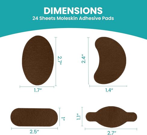 Promifun Blister Prevention Tape Moleskin Pads for Feet Mole Skin Patch Blister Bandages for Feet Heel Shoes Padding-Traveling Essential-24 Pieces of 4 Shapes,Brown in Saudi Arabia
