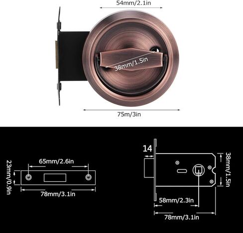 TOPINCN 304 Stainless Steel Door Lock with Handle, Red Bronze, 3 x 2.1 x 1.5 inches, for Wooden Doors and Steel Wooden Doors, Bathroom and Access Door Compatible (with Lock) in Saudi Arabia