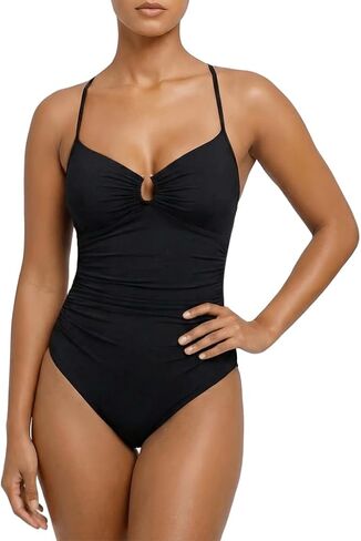 SKAYS Women's One Piece Swimsuit Tummy Control Modest Full Coverage Slimming Ruched Cross Back Straps Bathing Suit in Saudi Arabia