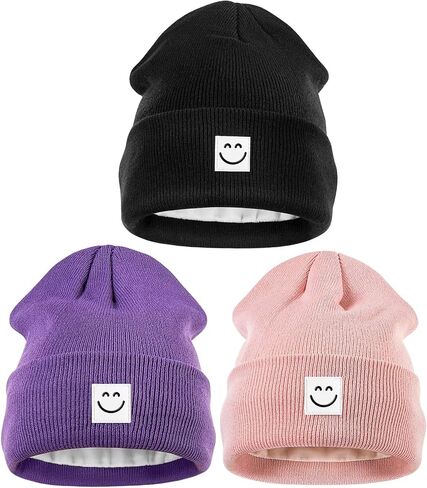 Hispeka Winter Beanie Hats for Women Men 3Pack,Fleece Lined Womens Winter Hats with Smiley Face in Saudi Arabia