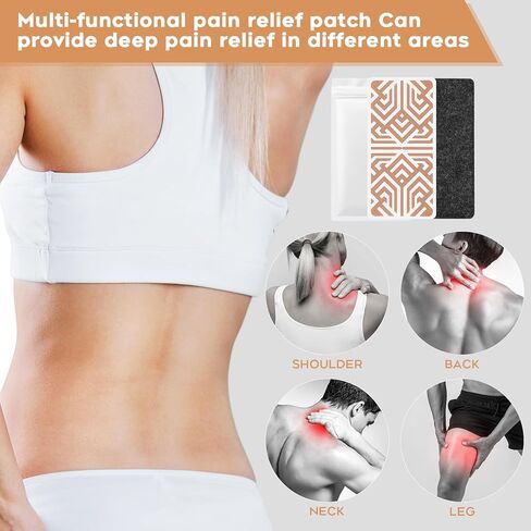 رقع ألم قابلة لإعادة الاستخدام لتخفيف آلام العضلات - تتضمن 3 مواد لاصقة ورقعة واحدة وحقيبة حمل واحدة - تخفيف آلام الظهر والقدم والركبة والرقبة والمزيد - رقع تخفيف الألم 3.03 بوصة × 6.30 بوصة - بني in Kuwait