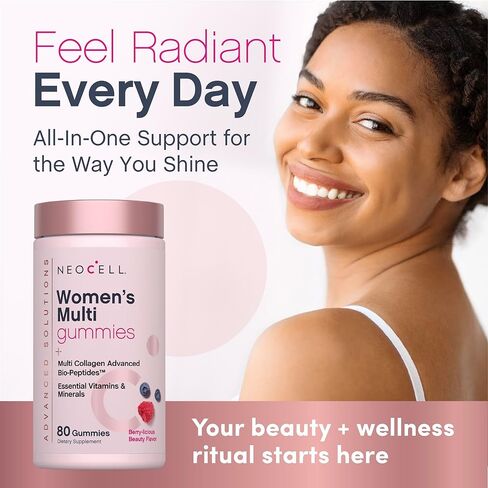 نيوسيل علكة الفيتامينات المتعددة للنساء | 80 علكة | متعدد بالكولاجين المتقدم | بالمعادن الأساسية | نكهة التوت in Kuwait